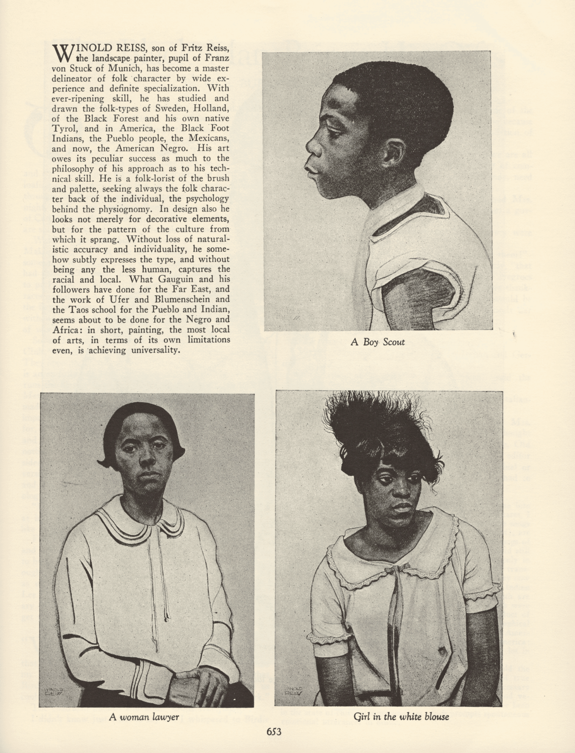 a page from Survey Graphic Harlem with text and paintings